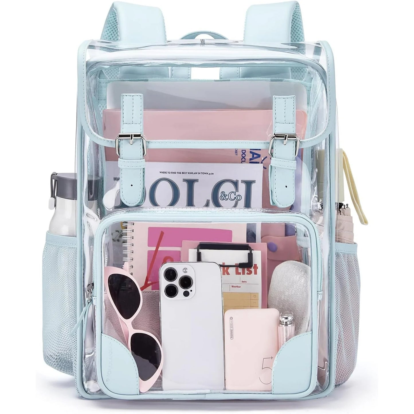 DAKIMOE Clear Backpack for School Stadium Bookbag Transparent Book Bag Large 17''