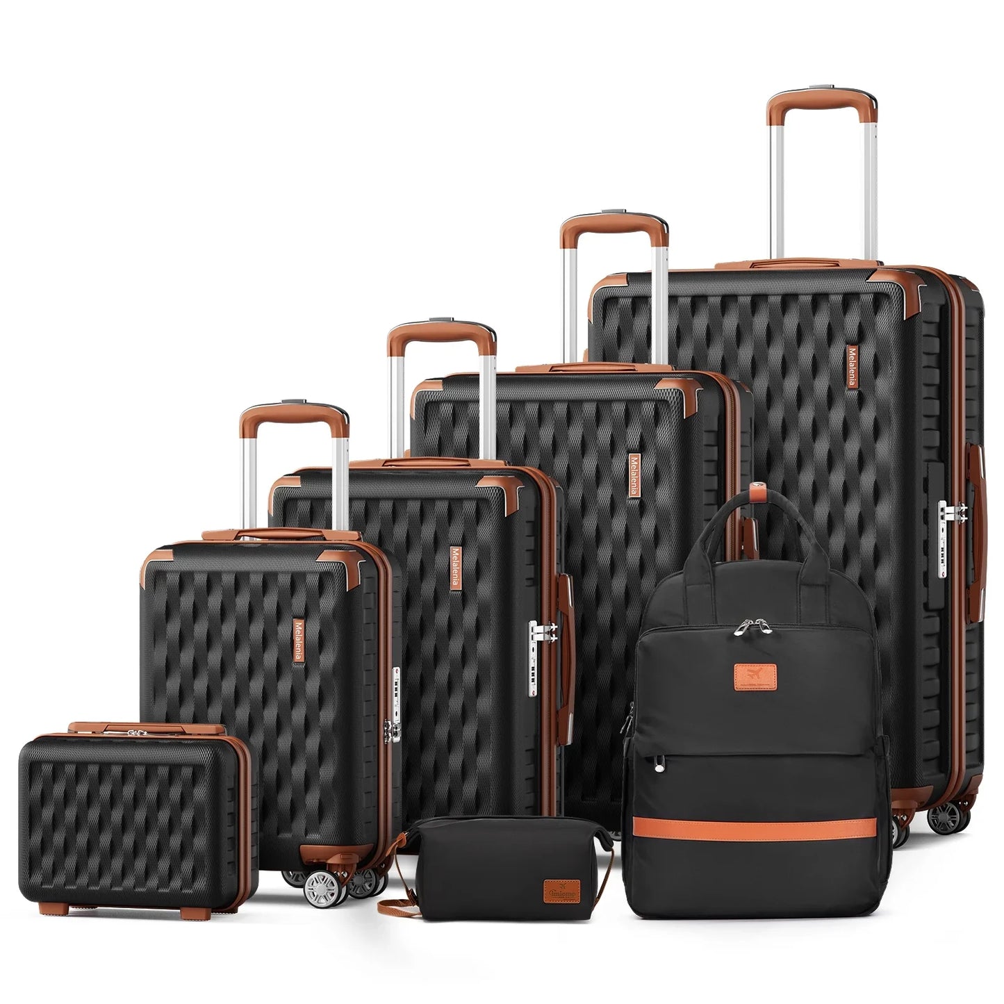 Melalenia - 7 Luggage Sets ABS Hardside Spinner Luggage -With Spinner Wheels and TSA Lock