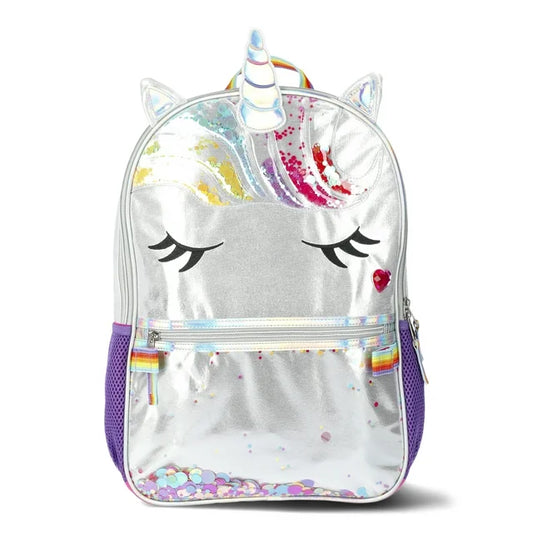 Wonder Nation Critters Mane Event Girls 17" Rainbow Unicorn Backpack and Lunch Bag 2-Piece Set, Silver