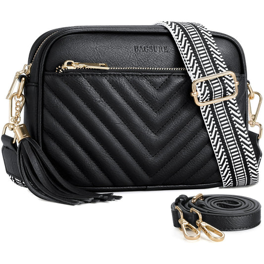 Bagsure Leather Crossbody Purses and Handbags for Women Shoulder Bag for Women Quilted Cross Body Bag for Woman with Two Wide Straps