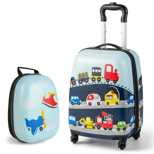 Costway 2PC Kids Carry On Luggage Set 12" Backpack and 16" Rolling Suitcase for Travel