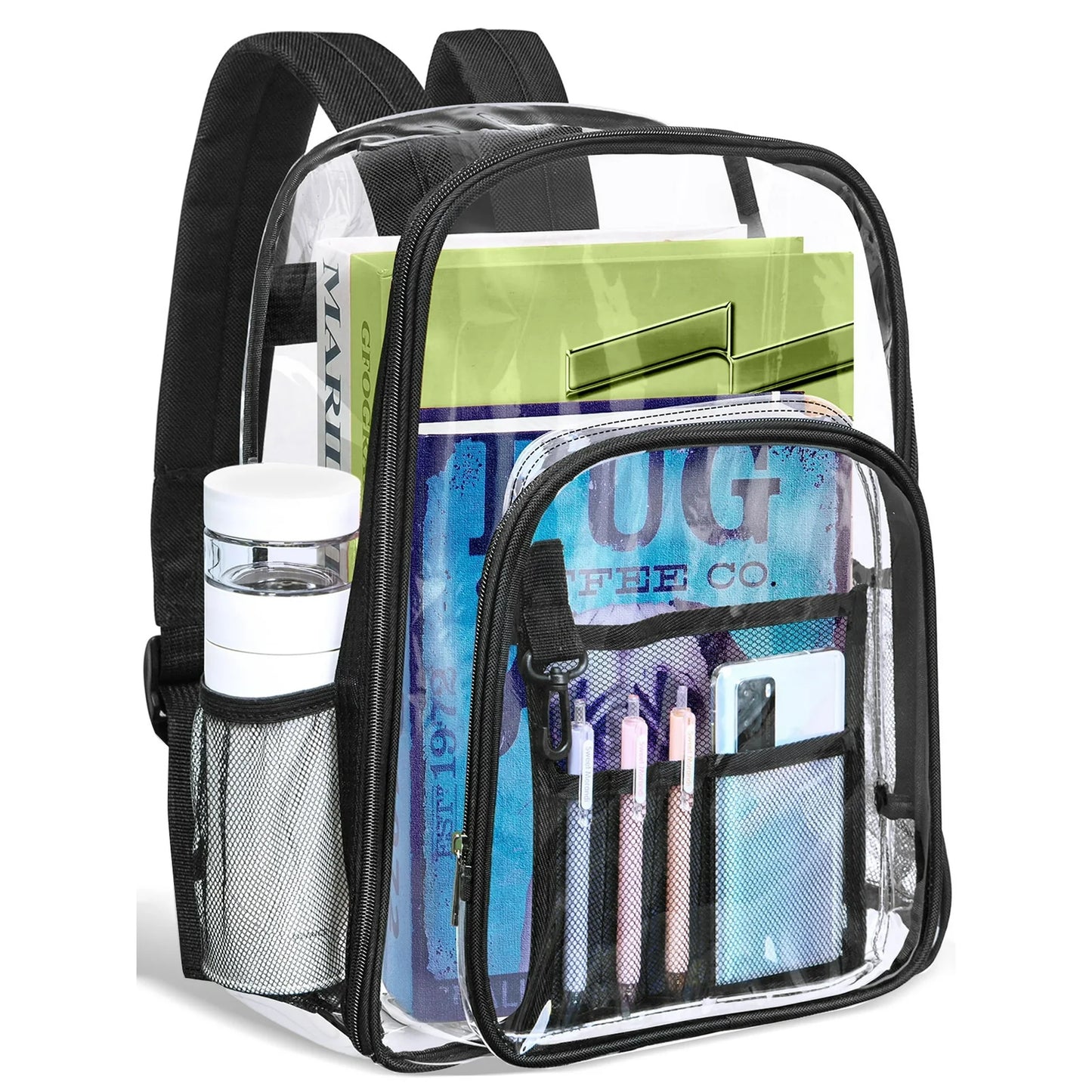DAKIMOE Clear Backpack Heavy Duty Stadium Approved PVC Transparent Backpacks for Adults School Travel