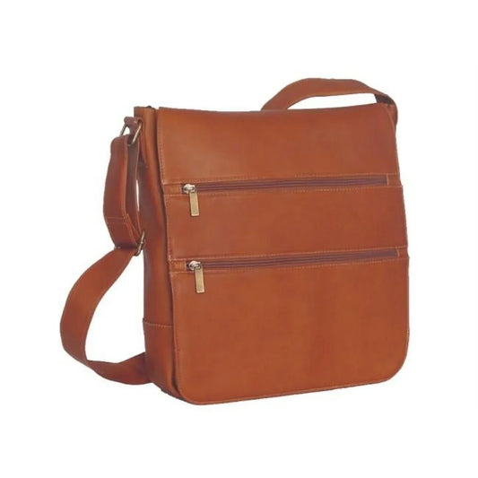 David King & Co Laptop Messenger Bag with 2 Zip Pockets- Tan