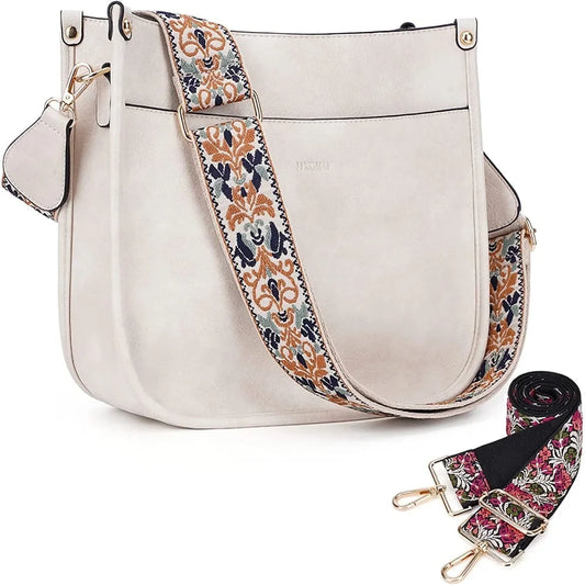 HKCLUF Crossbody Bags for Women Designer Leather Hobo Handbags With 2 Adjustable Leopard Guitar Strap Shoulder Bucket Bags