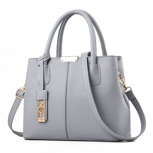 Leather Tote Bag for Women - Handbag with Shoulder, Gray