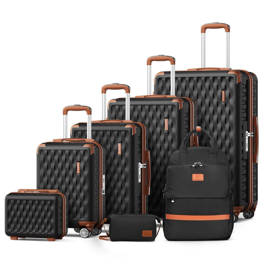 Melalenia - 7 Luggage Sets ABS Hardside Spinner Luggage -With Spinner Wheels and TSA Lock