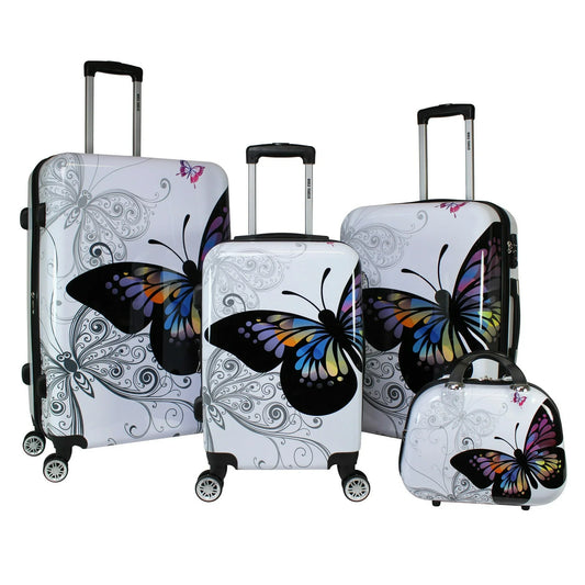 World Traveler Butterfly 4-Piece Hardside Spinner Luggage Set
